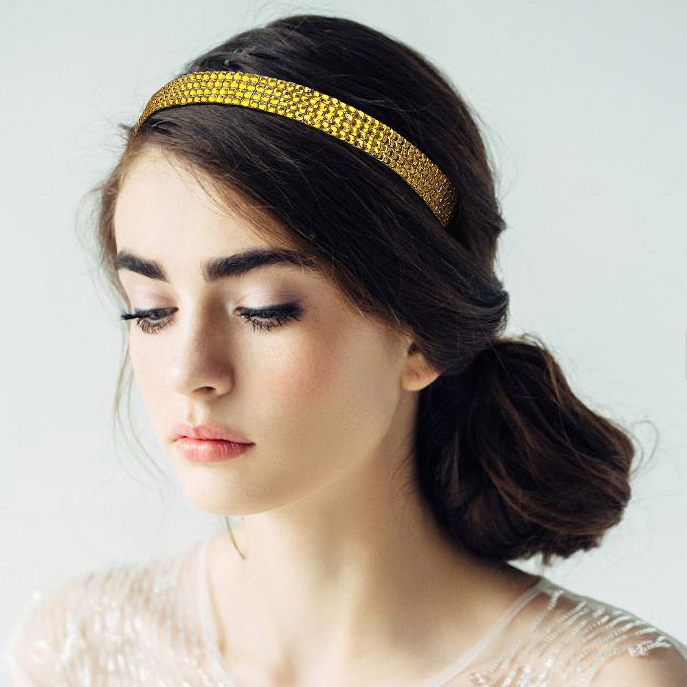 Madeline Love Yellow 4-Row Bling Square Stone Stretch Headband - Hair Accessories