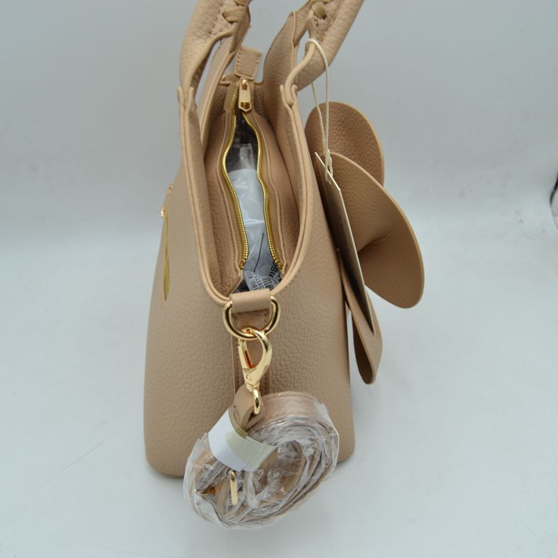 3D Flower Accent Winged Top-Handle Satchel Bag with Detachable Crossbody Strap - Satchel Bag
