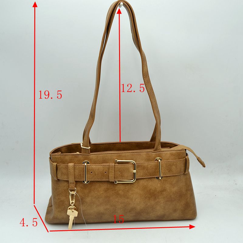 Belted Shoulder Bag with Key Charm Accent - Shoulder Bag