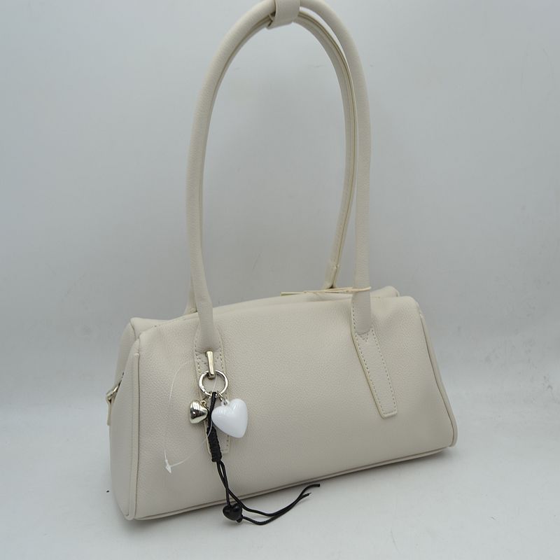 Classic Structured Shoulder Bag with Heart Charm Accent - off-white - Shoulder Bag
