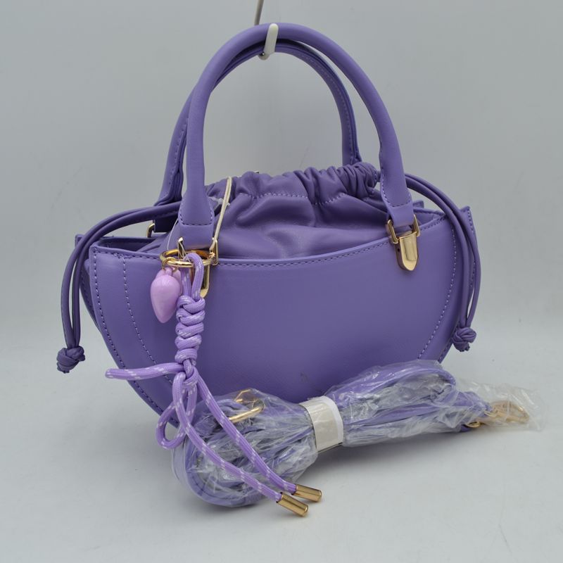 Curved Top Handle Handbag with Drawstring Inner Pouch - Lavender - Hand Bag