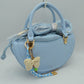 Curved Top Handle Handbag with Drawstring Inner Pouch - Light Blue - Hand Bag
