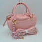 Curved Top Handle Handbag with Drawstring Inner Pouch - Pink - Hand Bag