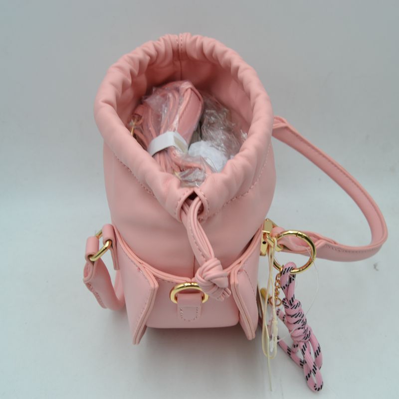 Curved Top Handle Handbag with Drawstring Inner Pouch - Hand Bag