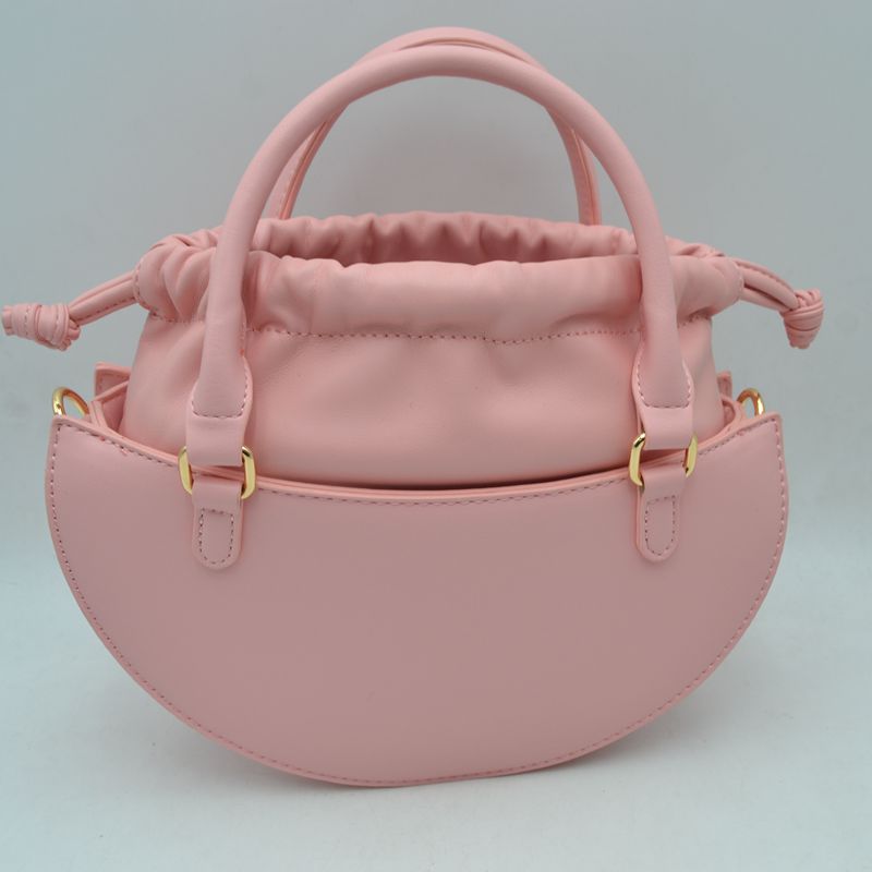 Curved Top Handle Handbag with Drawstring Inner Pouch - Hand Bag