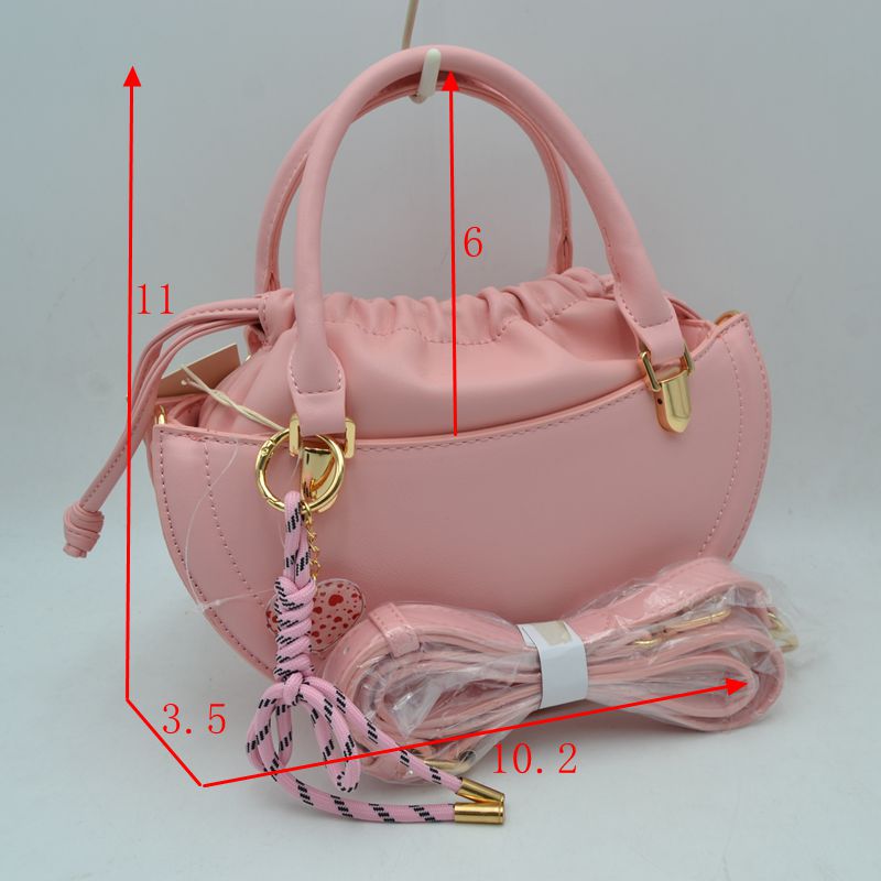 Curved Top Handle Handbag with Drawstring Inner Pouch - Hand Bag