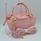 Curved Top Handle Handbag with Drawstring Inner Pouch - Hand Bag