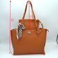 Structured Shoulder Tote Bag with Matching Pouch and Scarf - Taupe - Tote Bag