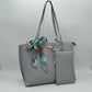 Structured Shoulder Tote Bag with Matching Pouch and Scarf - Taupe - Tote Bag