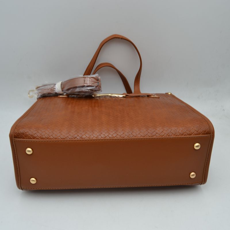 Woven Tote Bag with Decorative Gold Buckle and Crossbody Strap - Tote Bag