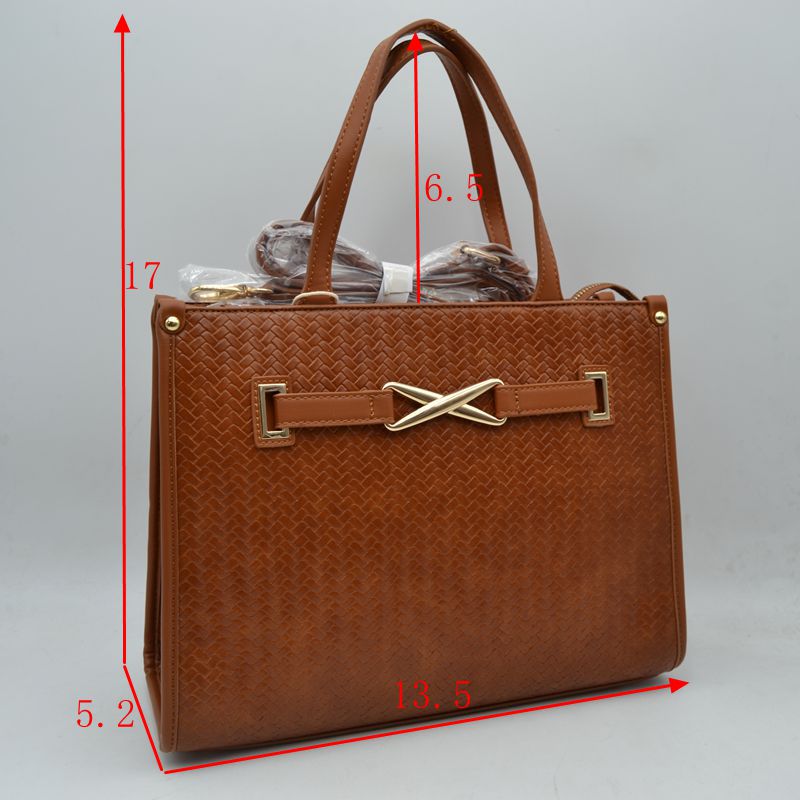 Woven Tote Bag with Decorative Gold Buckle and Crossbody Strap - Tote Bag