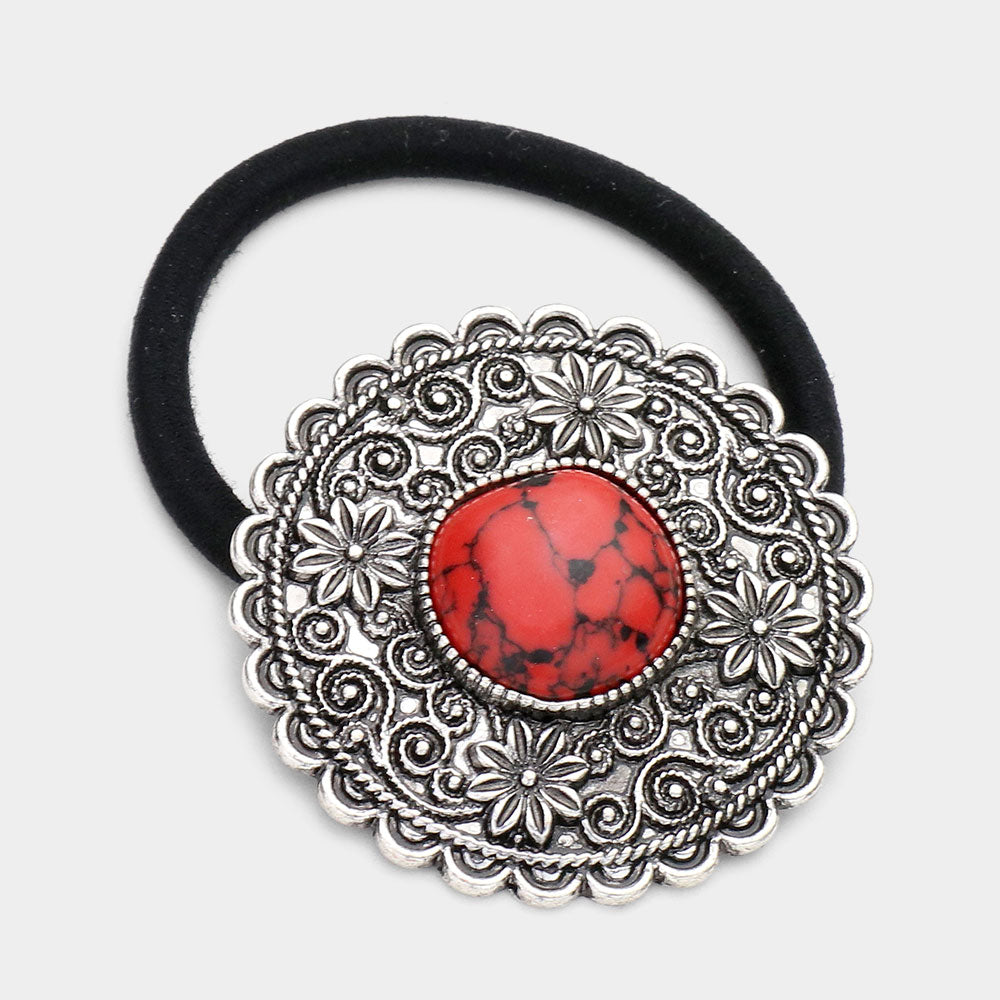Madeline Love Red Round Natural Stone Stretch Hairband - Hair Accessories