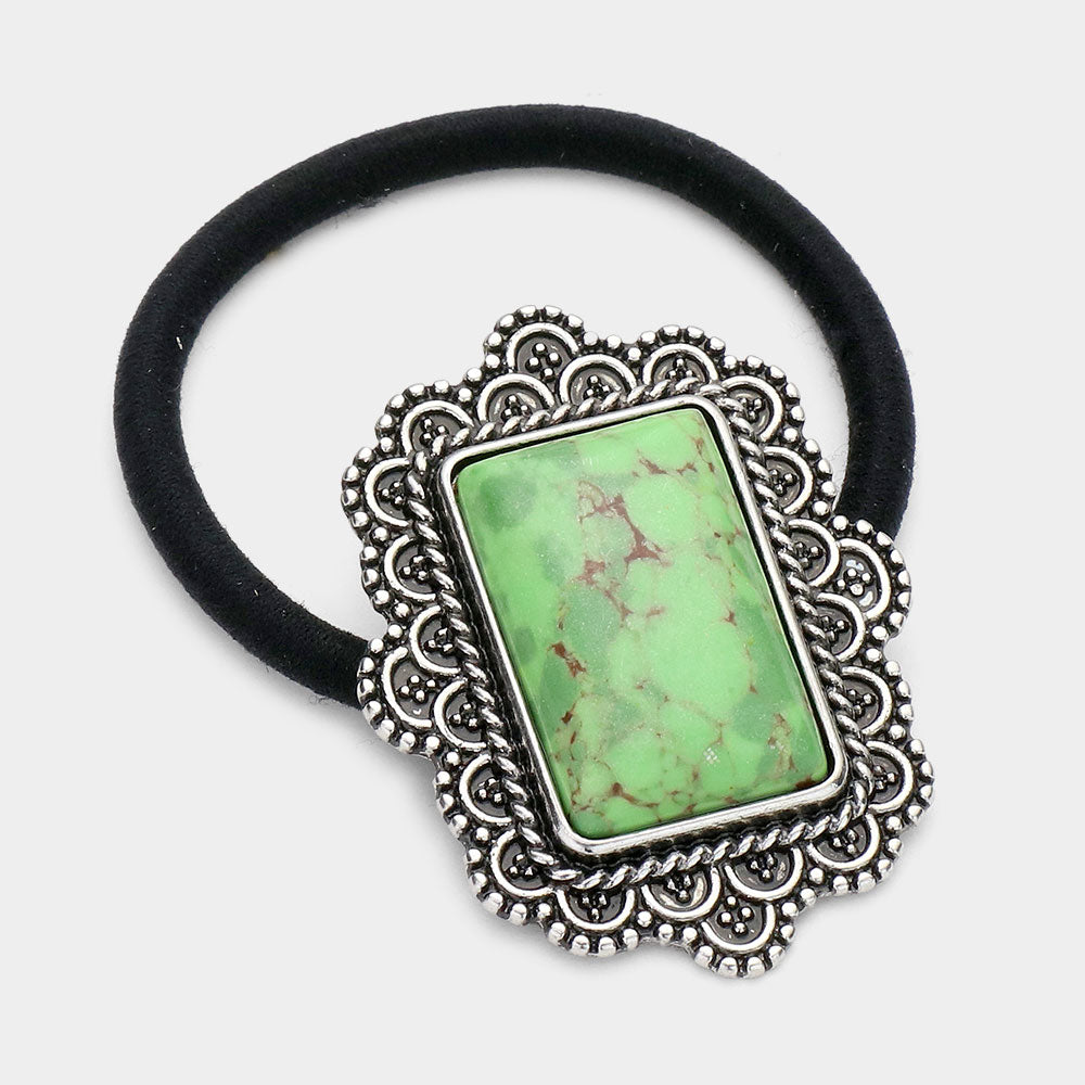 Madeline Love Green Rectangle Natural Stone Stretch Hairband - Hair Accessories