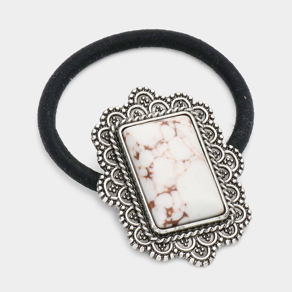 Madeline Love White Rectangle Natural Stone Stretch Hairband - Hair Accessories