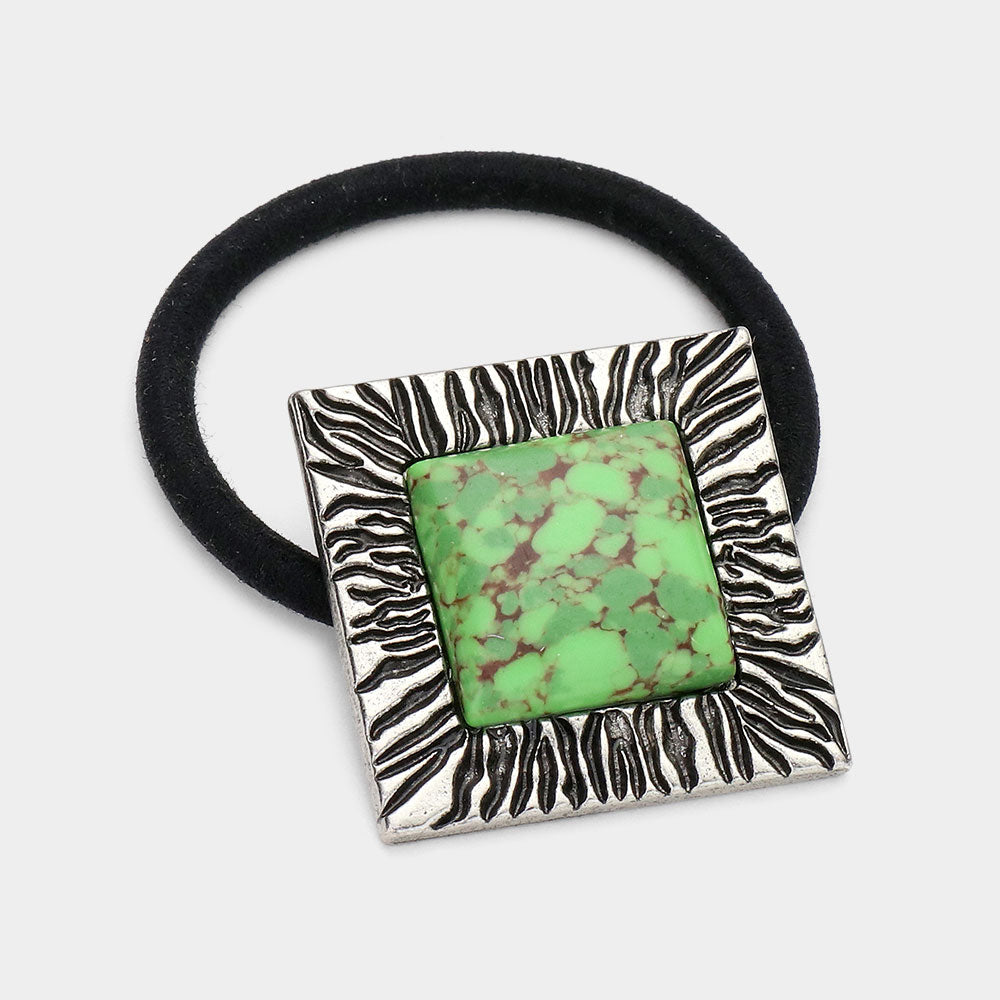 Madeline Love Green Square Natural Stone Stretch Hairband - Hair Accessories