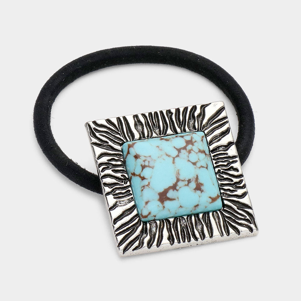 Madeline Love Turquoise Square Natural Stone Stretch Hairband - Hair Accessories