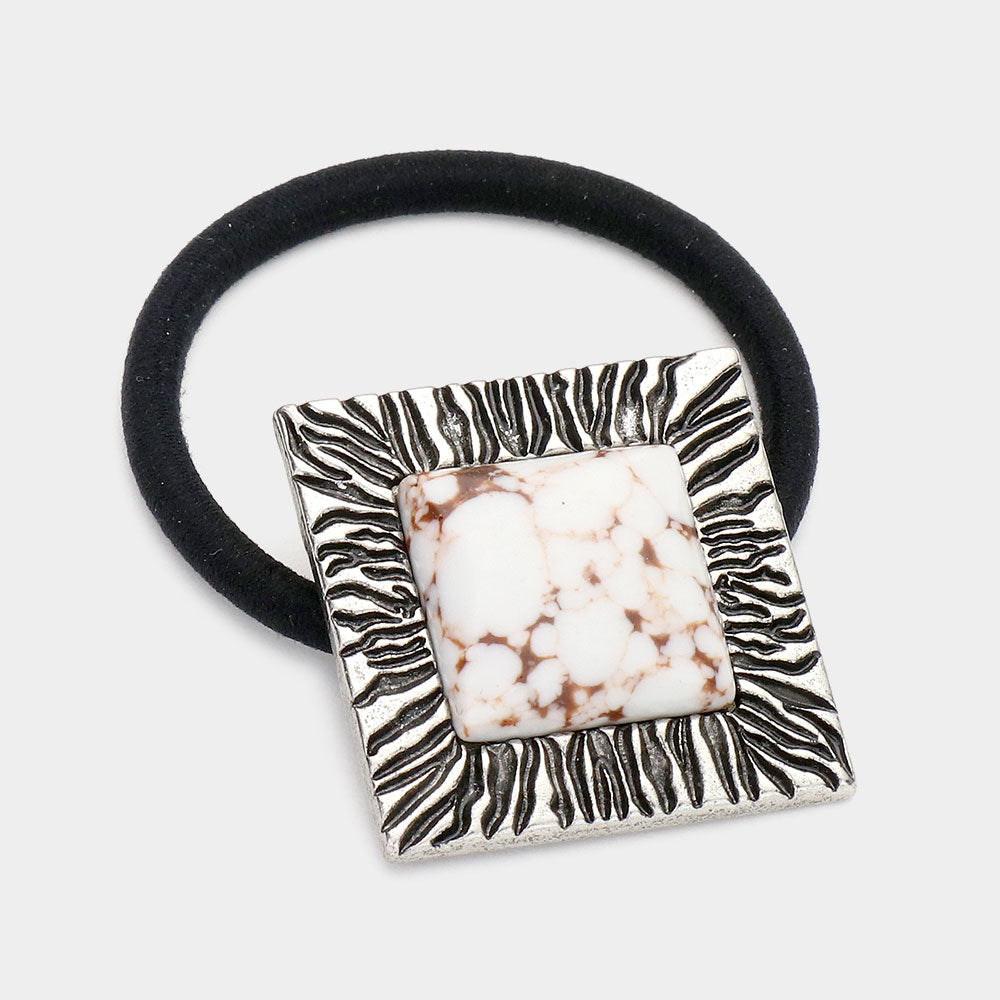 Madeline Love White Square Natural Stone Stretch Hairband - Hair Accessories