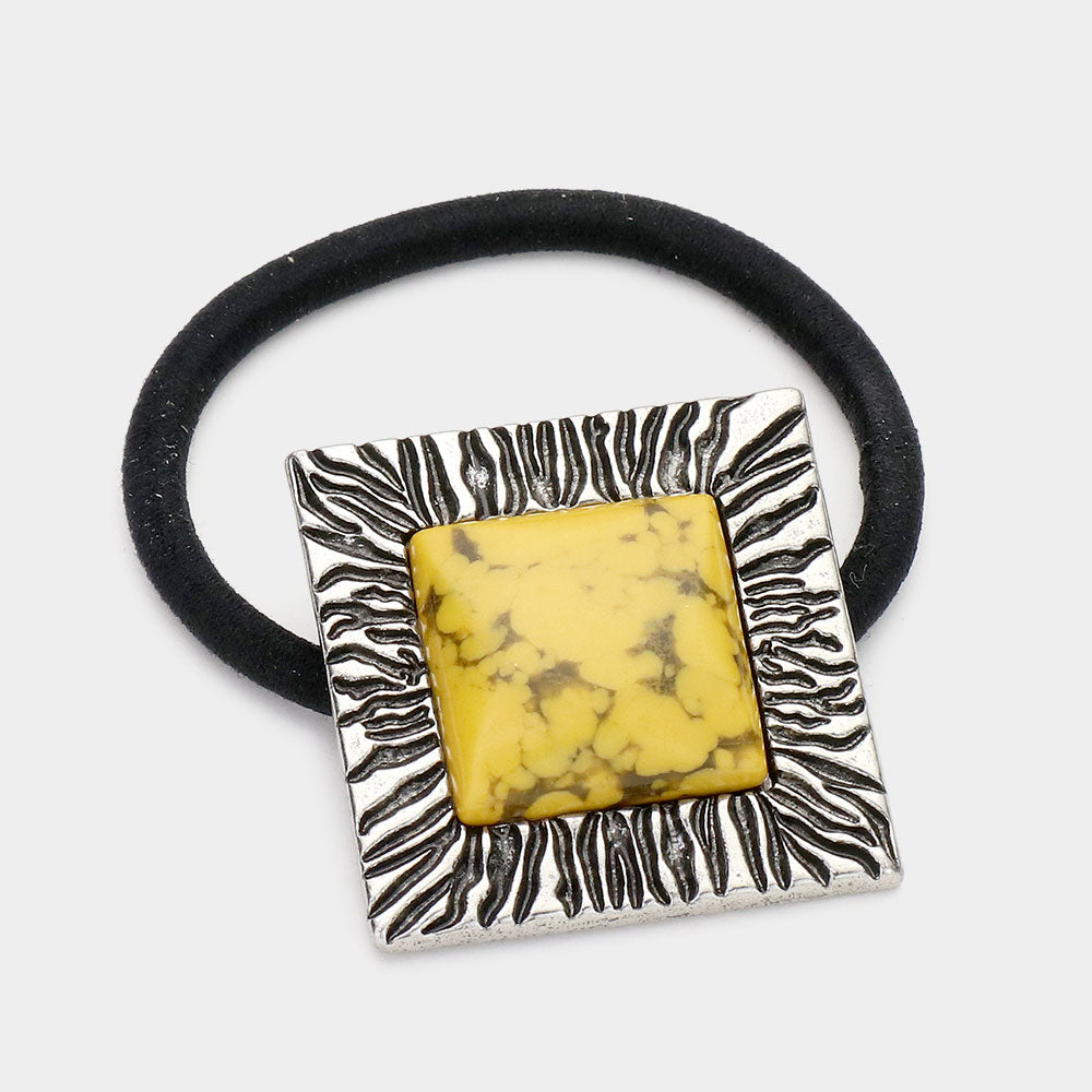 Madeline Love Yellow Square Natural Stone Stretch Hairband - Hair Accessories