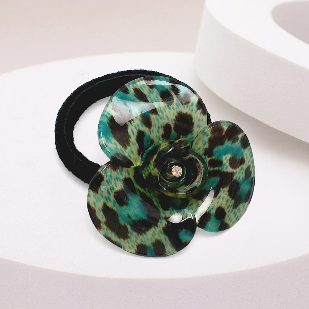 Madeline Love Black, Green Flower Leopard Print Hair Band - Hair Accessories