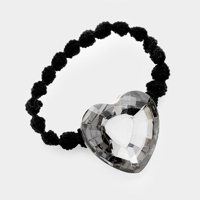 Madeline Love Black Diamond Crystal Heart Accented Stretch  Hair Band - Hair Accessories
