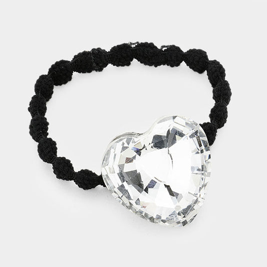 Madeline Love Clear Crystal Heart Accented Stretch  Hair Band - Hair Accessories