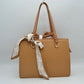 Woven Straw Satchel Bag with Detachable Shoulder Strap and Decorative Scarf Accent - Brown - Satchel Bag