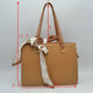 Woven Straw Satchel Bag with Detachable Shoulder Strap and Decorative Scarf Accent - Satchel Bag