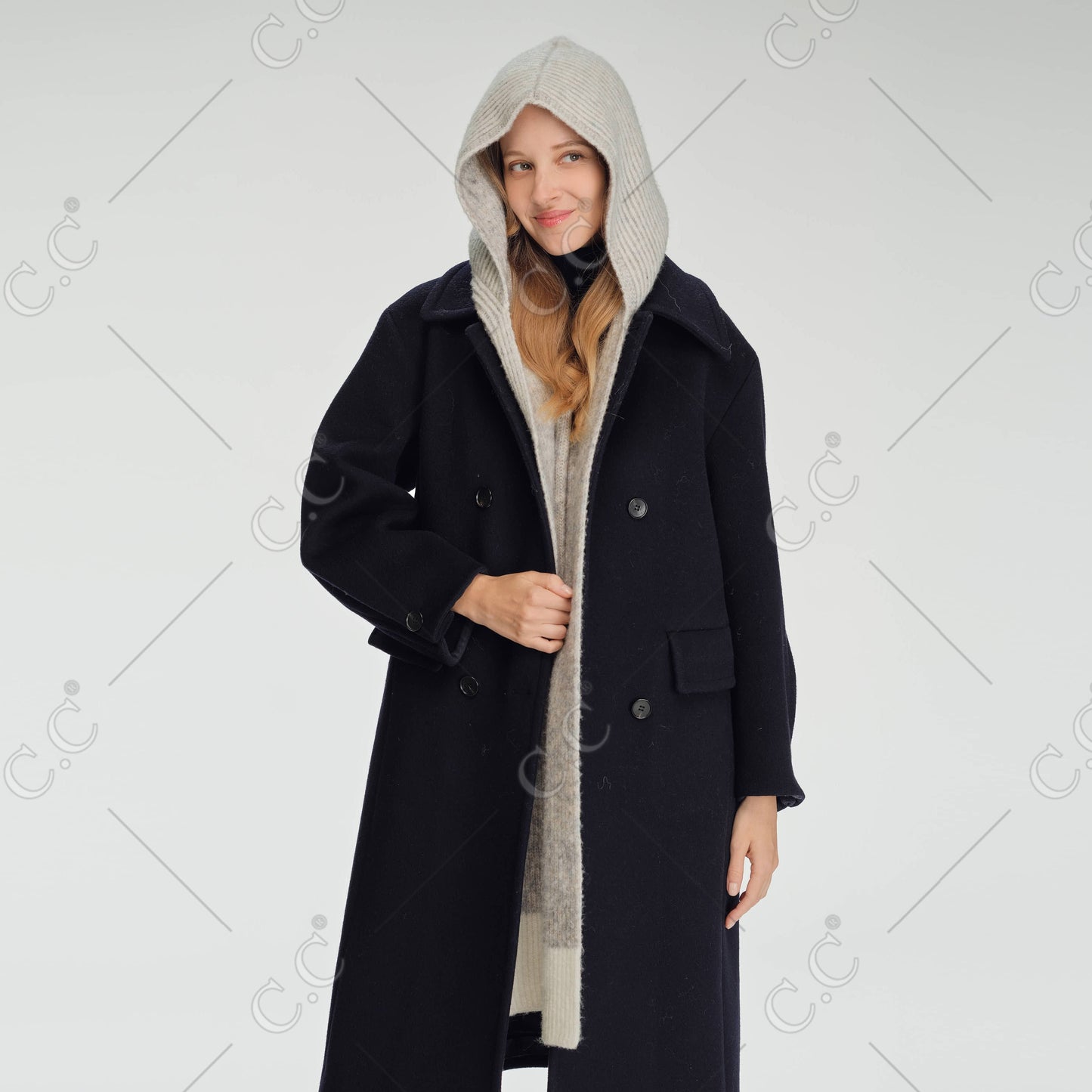 C.C Stripe Rib Hooded Scarf