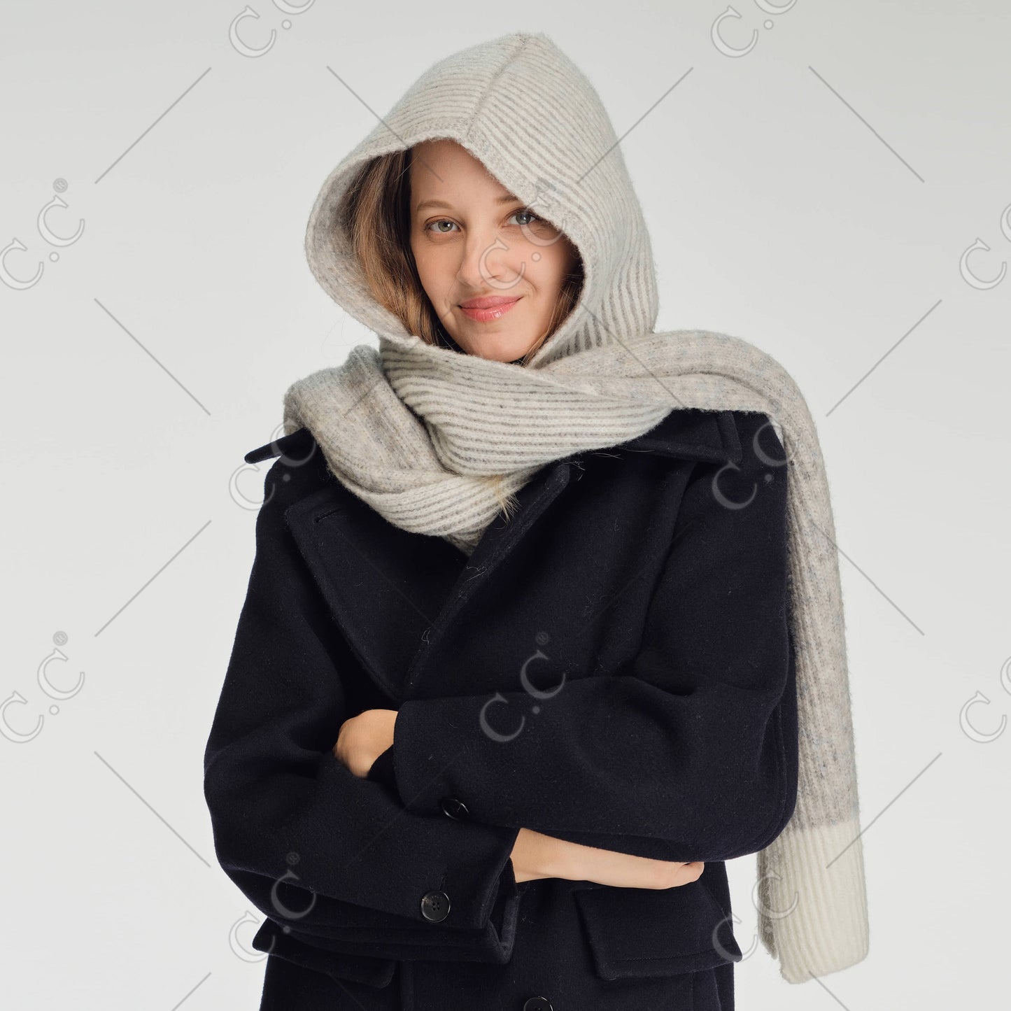 C.C Stripe Rib Hooded Scarf