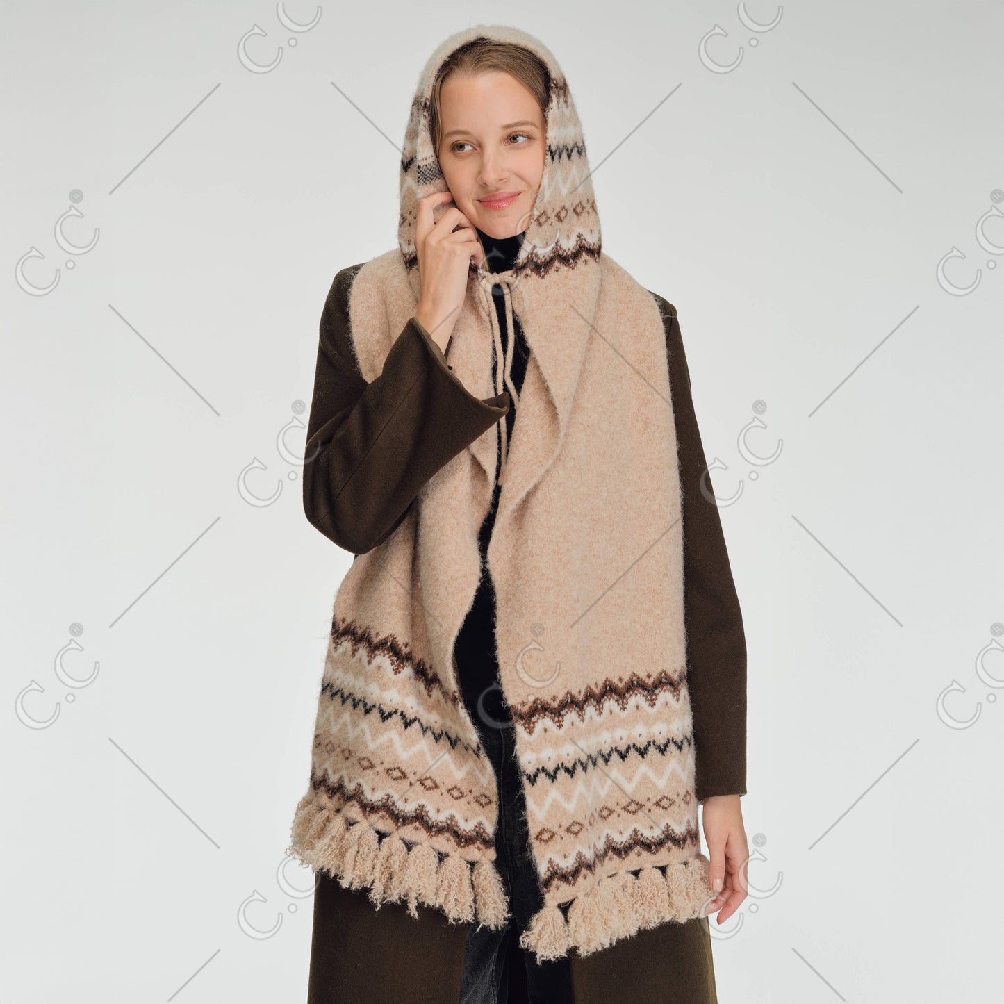 C.C Fair Isle Pattern Hooded Scarf