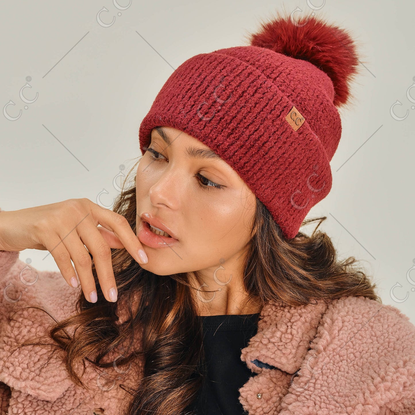 C.C Plush Terry Chenille Pom Beanie