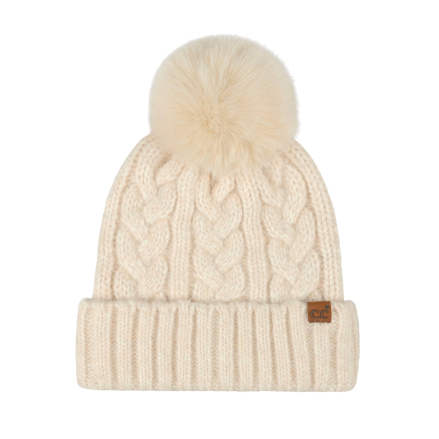 C.C Heathered Cable Knit Beanie With Pom