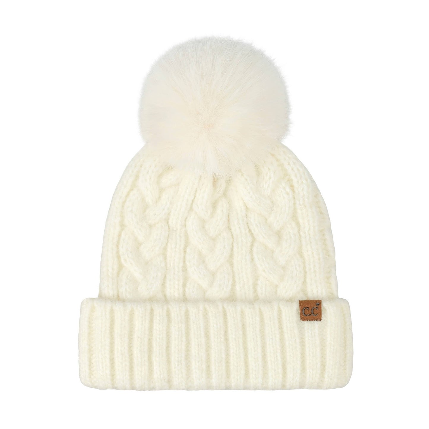 C.C Heathered Cable Knit Beanie With Pom