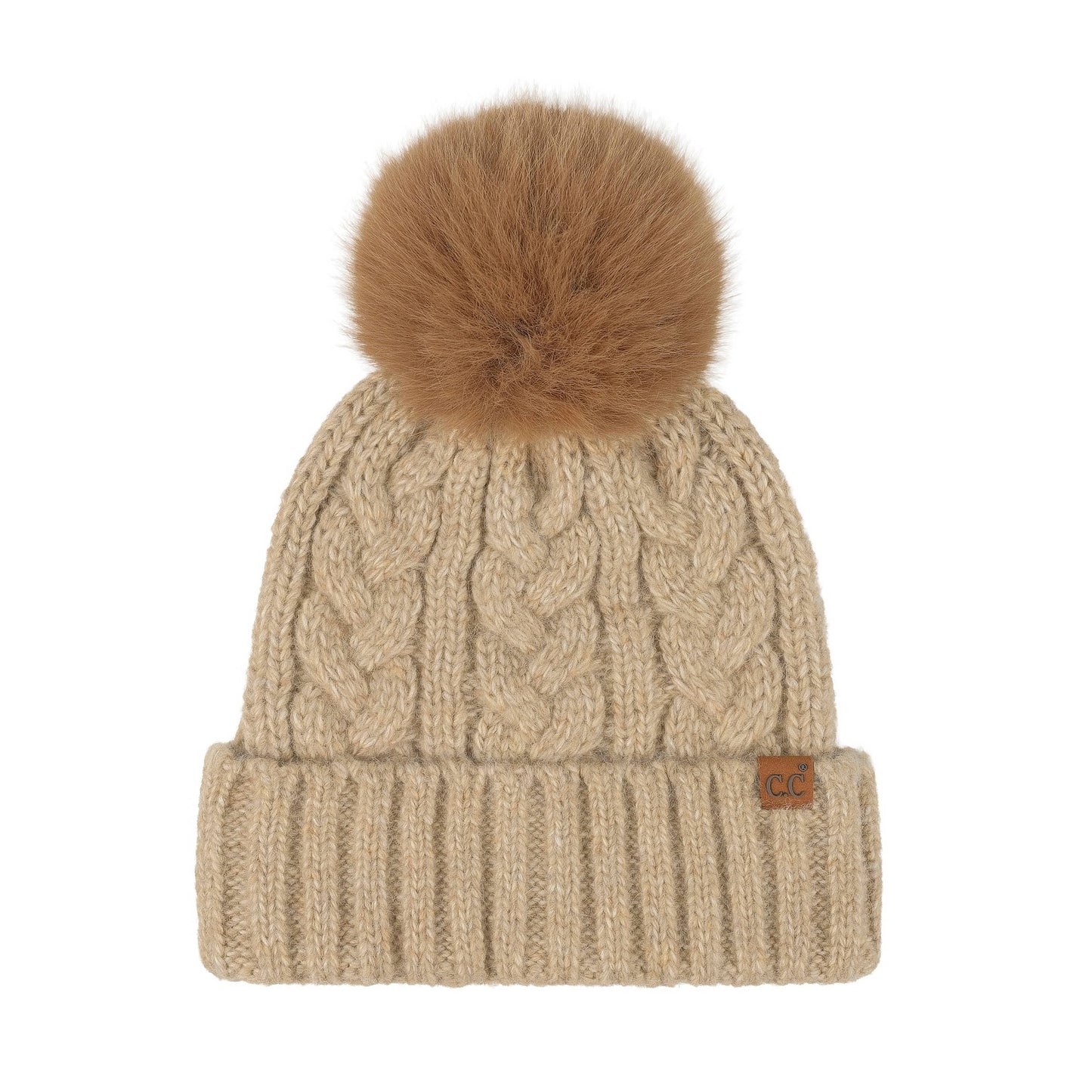 C.C Heathered Cable Knit Beanie With Pom