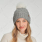 C.C Heathered Cable Knit Beanie With Pom
