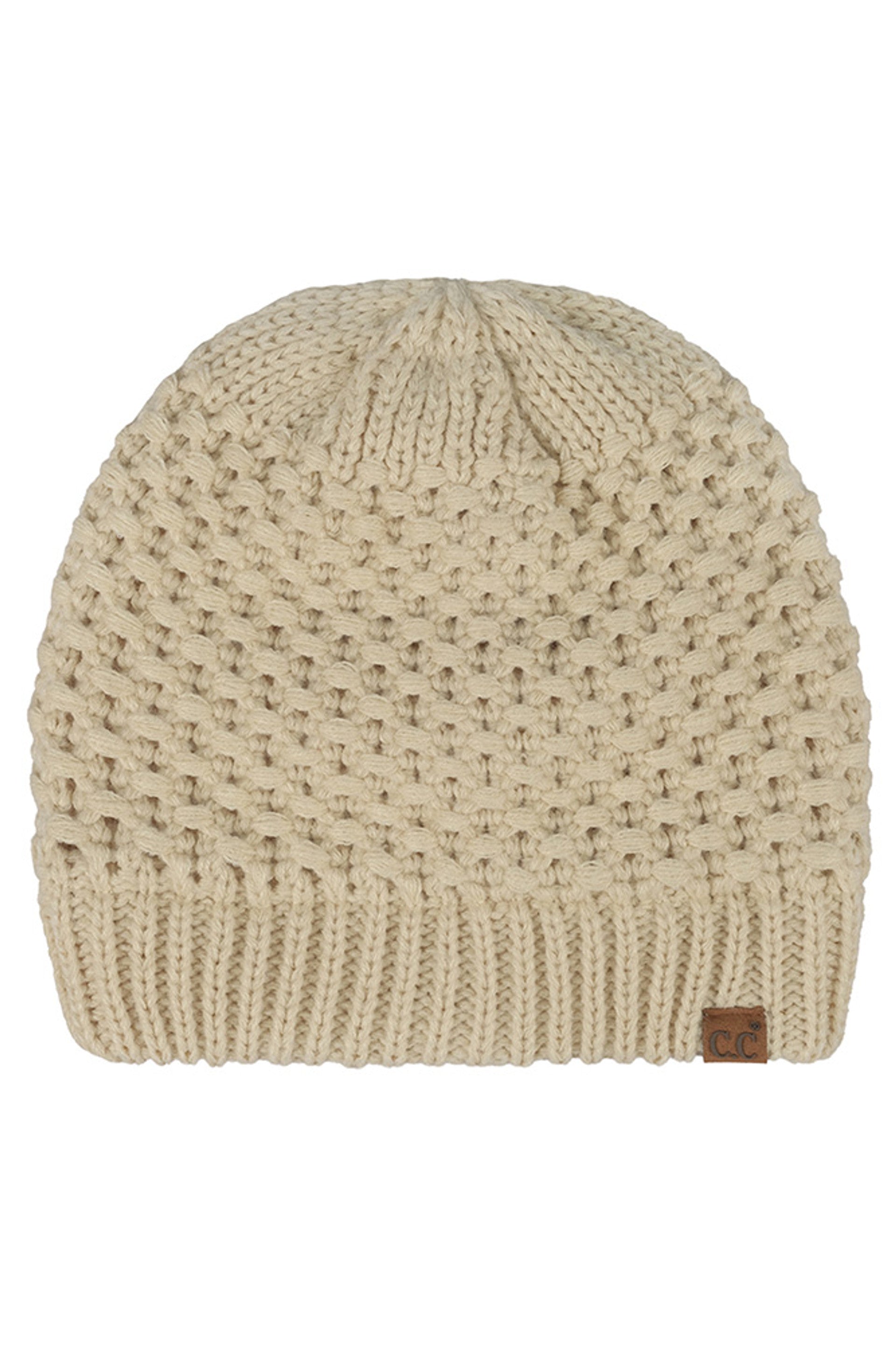 Beige C.C Cross Cell Stitch Knit Satin Lining Beanie