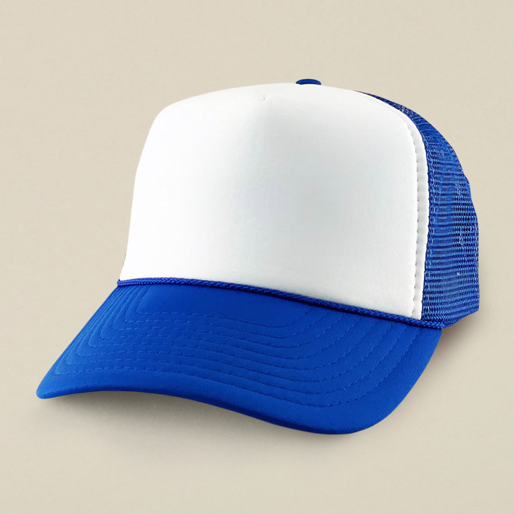 Madeline Love Royal Blue, White Plain Two Tone Mesh Back Trucker Hat - Hats