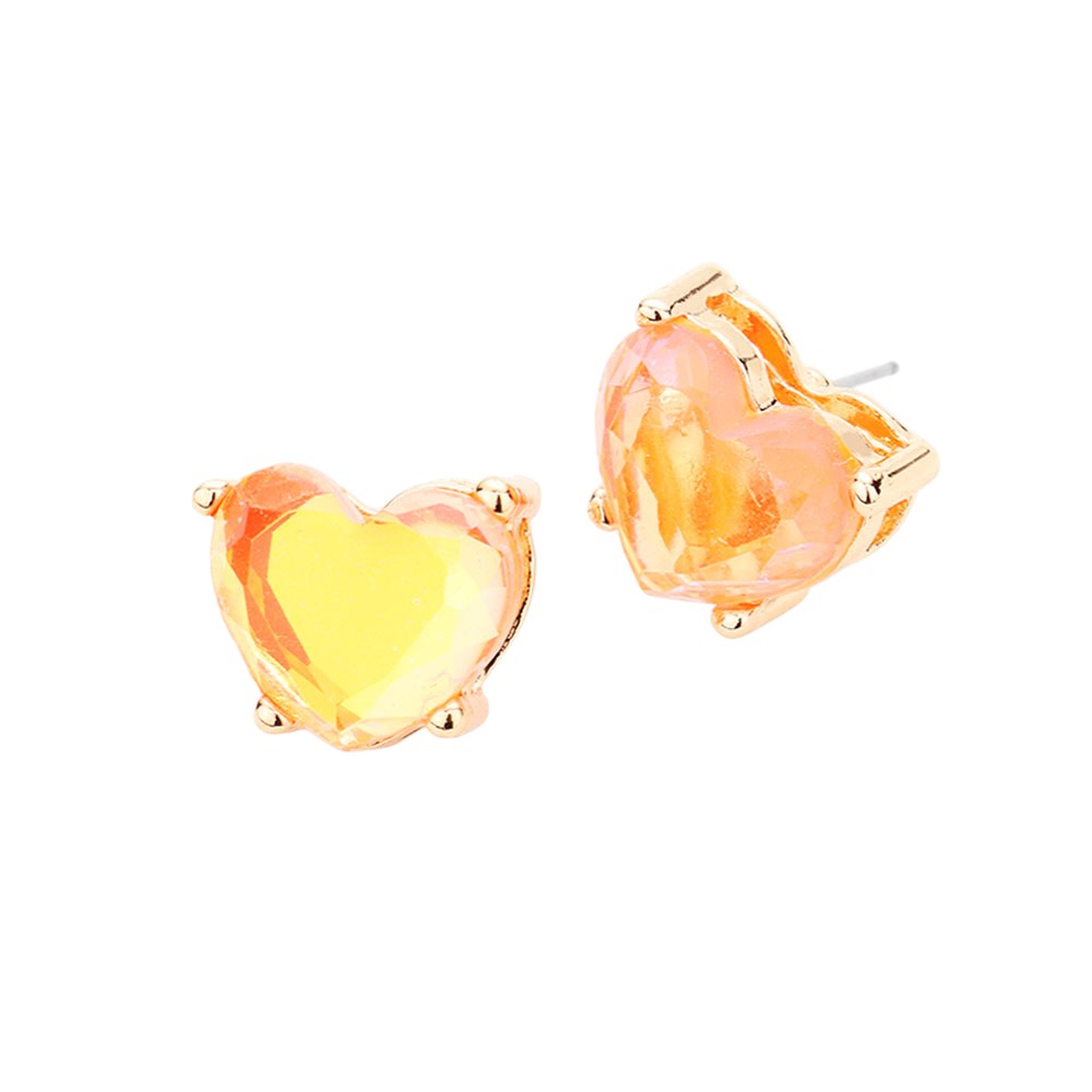 Heart Stone Stud Earrings - Orange - Earrings
