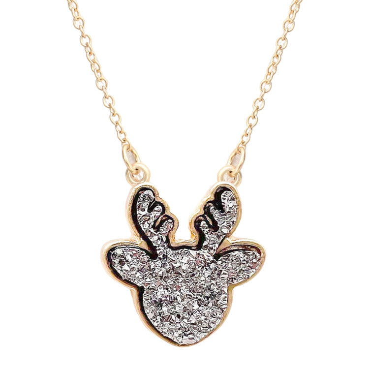 Druzy Reindeer Pendant Necklace