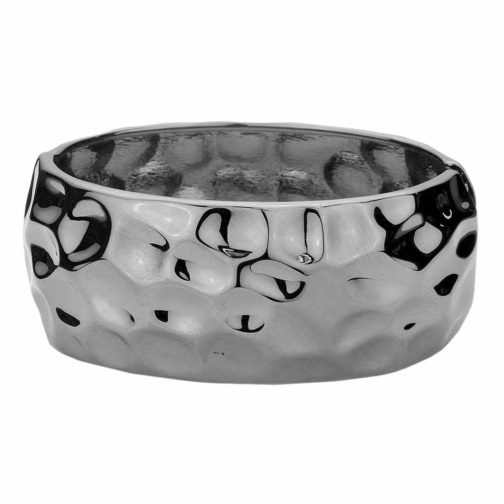 Hammered Metal Hinged Bracelet - Hematite - Bracelets