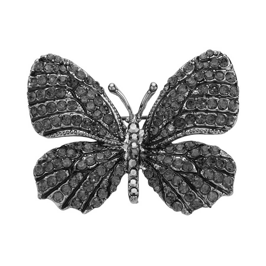 Hematite Rhinestone Pave Butterfly Pin Brooch adds a touch of elegance to any outfit. Featuring dazzling rhinestones in a pave butterfly design, this pin exudes a sophisticated and polished look. Perfect for both casual and formal occasions, this versatile accessory will elevate any ensemble.