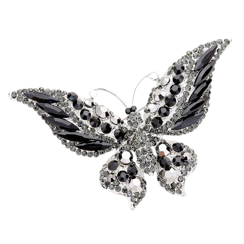 Hematit Glass Crystal Butterfly Pin Brooch is expertly crafted with sparkling glass crystals, adding a touch of elegance and sophistication to any outfit. With its timeless butterfly design, this tasteful accessory is perfect for any occasion. Enhance your ensemble with a touch of shimmer and charm.