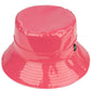 Hot PInk C.C Brand Shiny Solid Color Reflective Enamel Detailed Rain Bucket Hat; this rain hat is snug on the head and works well to keep rain off the head, out of eyes, and also the back of the neck. Wear it to lend a modern liveliness above a raincoat on trans-seasonal days in the city. Perfect Gift for fashion-forward friend