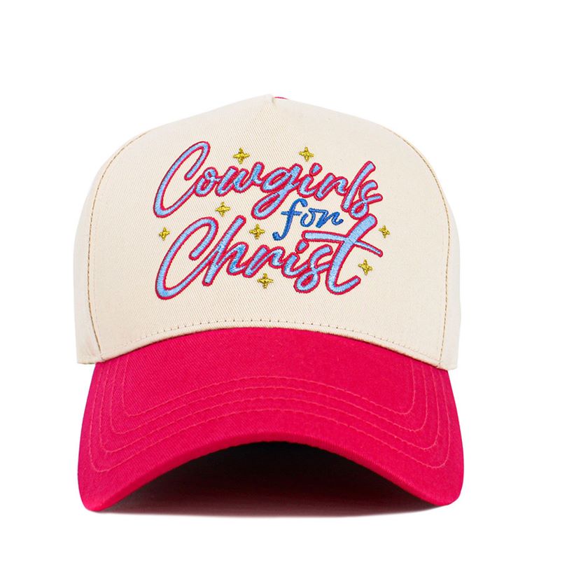 Hot Pink Celebrate faith with western flair in this COWGIRLS FOR CHRIST two-tone five-panel baseball cap, featuring bold lettering that makes a meaningful statement. Designed for everyday comfort and casual style, it’s perfect for church events, outdoor activities, or adding a faith-forward touch to any outfit.