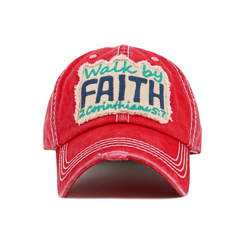 Make a statement with the WALK BY FAITH Washed Vintage Baseball Cap, featuring a timeless distressed look and meaningful message. Soft, broken-in feel with an adjustable fit for everyday wear.
