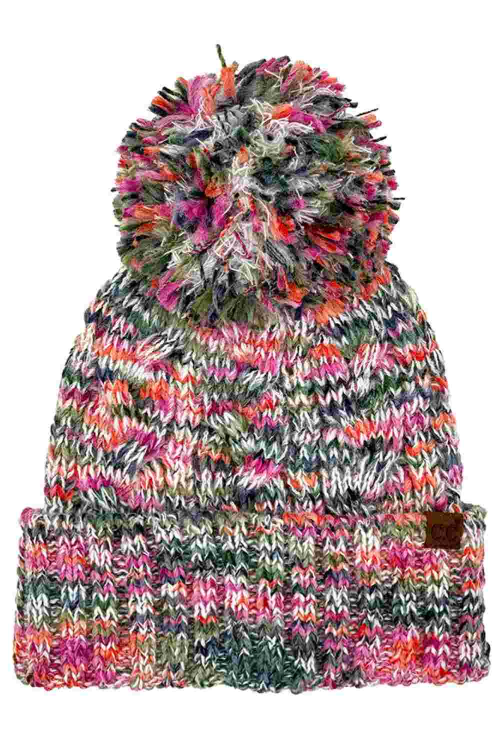 Hot Pink CC Beanie Cherry Pattern Pom Beanie Winter Hat features a cute cherry knit design topped with a fluffy pom for a playful, cozy cold-weather look. Made with a soft stretch fit, it keeps you warm and comfortable while adding charming style to your winter outfits.