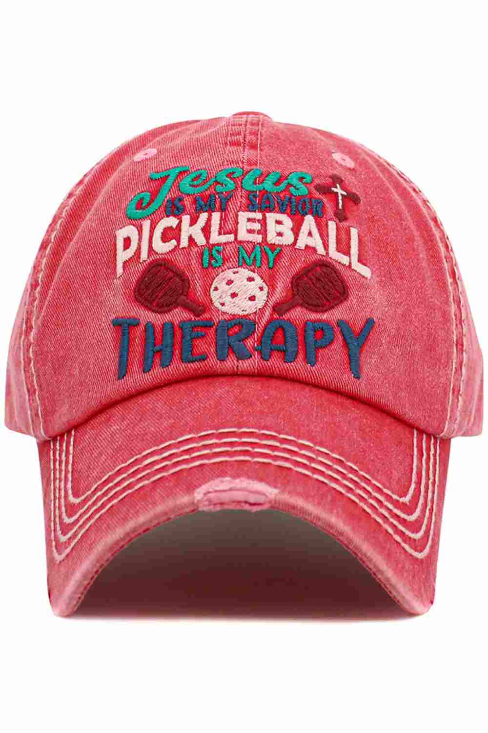 Hot Pink The “JESUS IS MY SAVIOR PICKLEBALL” Vintage Baseball Cap features a faith-inspired slogan paired with a classic, worn-in vintage look for everyday wear. Made from durable, comfortable fabric with an adjustable fit, it’s perfect for casual outings, pickleball games, or showing your beliefs in style.