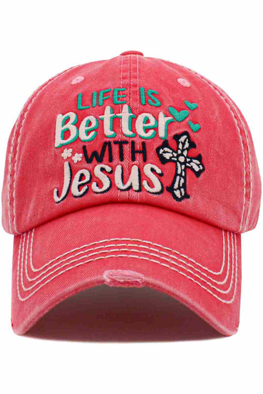 Hot Pink The LIFE IS BETTER WITH JESUS Vintage Ball Cap features an uplifting message paired with a classic vintage-washed finish for a timeless, meaningful look. Comfortable and easy to wear, it’s perfect for everyday outfits while expressing faith with subtle style.
