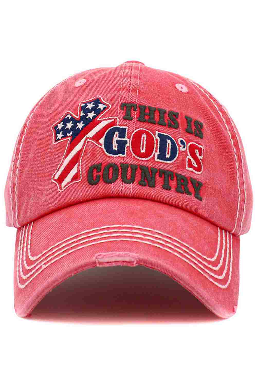 Hot Pink This vintage baseball cap features a bold “This Is God’s Country” design accented with an American flag theme and a washed, classic look. Comfortable and adjustable, it’s perfect for everyday wear, outdoor adventures, or showing patriotic pride in laid-back style