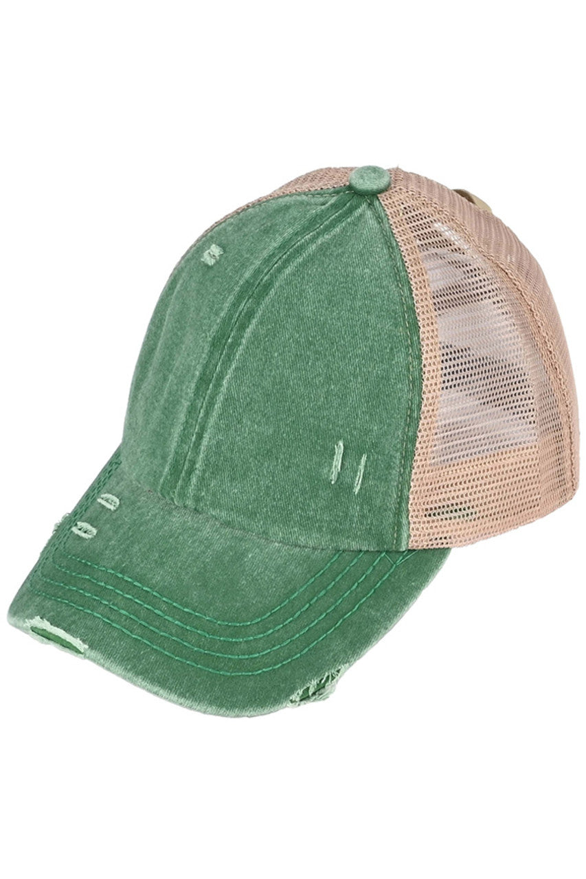 Hunter Green C.C BASEBALL PONYCAP is a stylish and functional cap that combines the classic look of a baseball cap with the convenience of a ponytail holder. Made with high-quality materials and a comfortable fit, this cap is perfect for any outdoor activity. Stay cool and protected with the C.C BASEBALL PONYCAP.